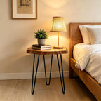 Live Edge Side Table, Natural Edge Wood End Table with Hairpin Legs, Unique Natural Wood Table for Living Room, Bedroom, Farmhouse Decor (Medium)