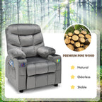COSTWAY Larger Kids Recliner Chair, Adjustable Lounge Recliner w/ 2 Cup Holders, 1 Side Pocket, 2 Front Pockets, Footrest, Velvet Fabric Recliner for Boys & Girls, Ideal for Bedroom (Grey)