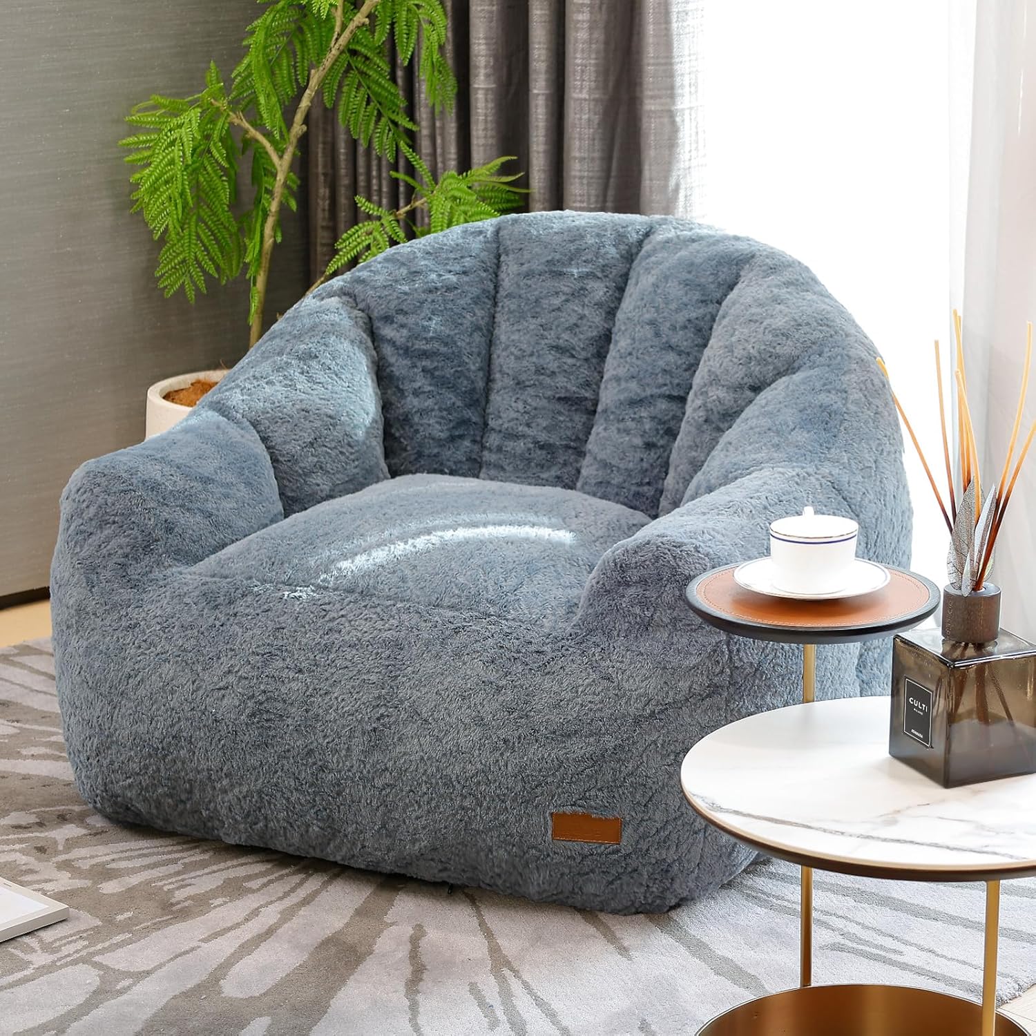 Giant Bean Bag Chair for Adults, Teens and Kids, Cozy Fluffy Corduroy Beanbag Chair with Filler, Large Floor Lounge Sofa for Living Room, Bedroom, Dorm, Gaming and Reading (XL-Navy)