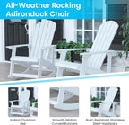 Flash Furniture Savannah Poly Resin Wood Adirondack Rocking Chair - All Weather White Polystyrene - Stainless Steel Hardware - Set of 2