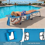 Goplus Tanning Chair, Folding Adjustable Patio Lounge Chair with Face Hole, Removable Pillow, 330LBS, Carry Strap, Outdoor Sunbathing Chair, Lightweight Portable Beach Lounge Chair (1, Navy)