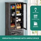 YITAHOME 76'' Kitchen Pantry Cabinet with 2 Drawers, Tall Storage Cabinet with Glass Doors & Adjustable Shelves, Freestanding Display Curio Cabinet for Collectibles, Living Room, Dark Rustic Oak