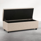 SIMPLIHOME Hamilton Storage Ottoman - 48 in Wide Upholstered Linen Look Fabric Rectangle Storage Ottoman Bench in Natural Beige, Traditional Tufted Ottoman for Living Room or Entryway with Lift-Up Lid