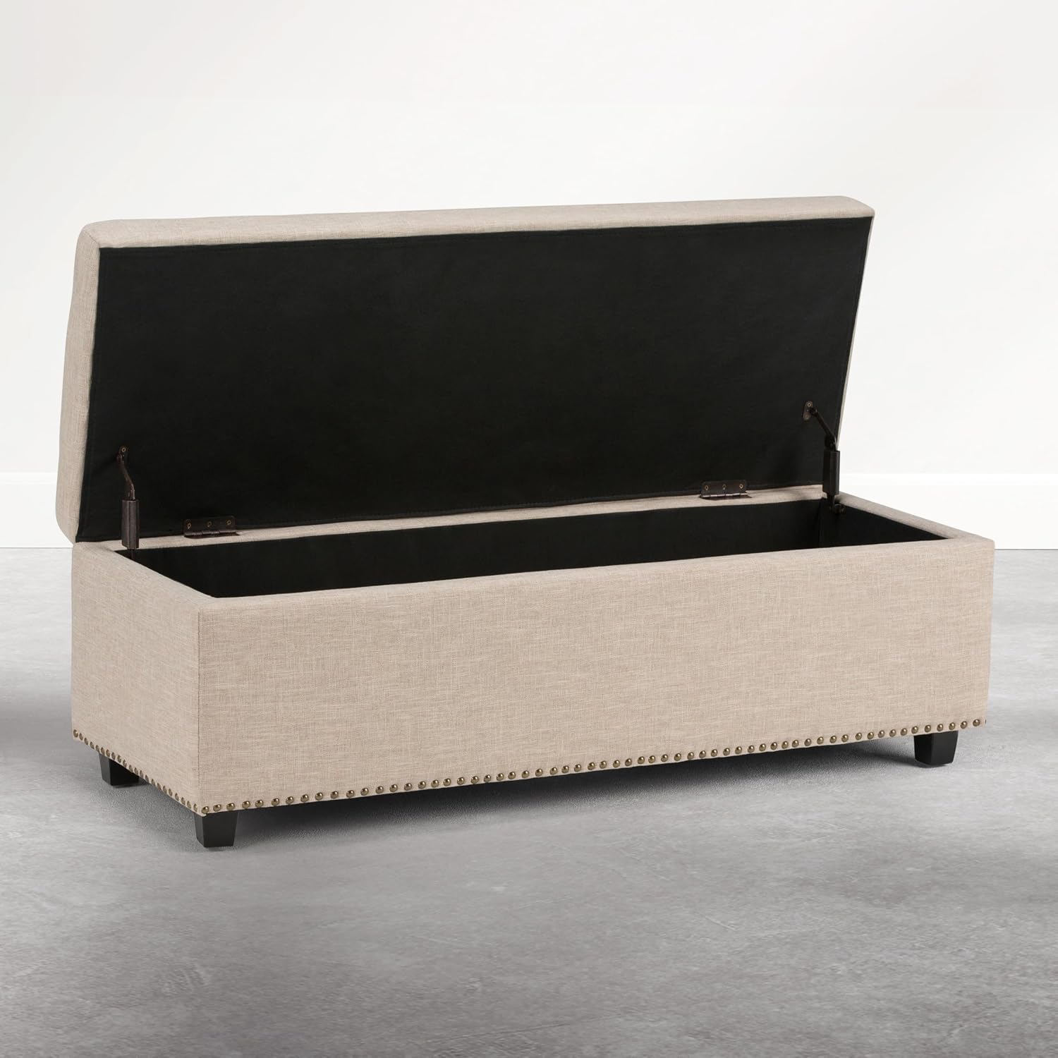 SIMPLIHOME Hamilton Storage Ottoman - 48 in Wide Upholstered Linen Look Fabric Rectangle Storage Ottoman Bench in Natural Beige, Traditional Tufted Ottoman for Living Room or Entryway with Lift-Up Lid
