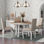 Knocbel Farmhouse 4-Person Extendable Dining Table Set, 5-Piece Dinette Set with Upholstered Nailhead Trim Chairs, Kitchen Dining Room Small Space Furniture Set (Oak Natural and Antique White)