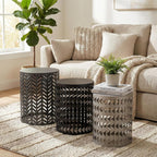 Outdoor Side Table, Outdoor Nesting Tables Set of 3, Patio Side Table End Table for Outside Living Room Balcony Garden Outdoor Indoor (Black & Gray)