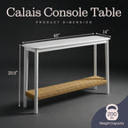 Alaterre Furniture Calais 48 Inch Wooden Console Table with Woven Storage Shelf – Mid Century Modern 2-Tier Entryway or Sofa Table for Living Room, Hallway, or Foyer (White)