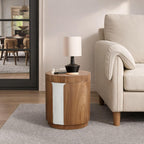 LuxenHome Modern End Table with Storage, 18.5” Wood Round Side Table with Ash Veneer, Nightstand Bedside Tables for Bedroom, Sofa Accent Tables for Living Room, Entryway, Office, Couch