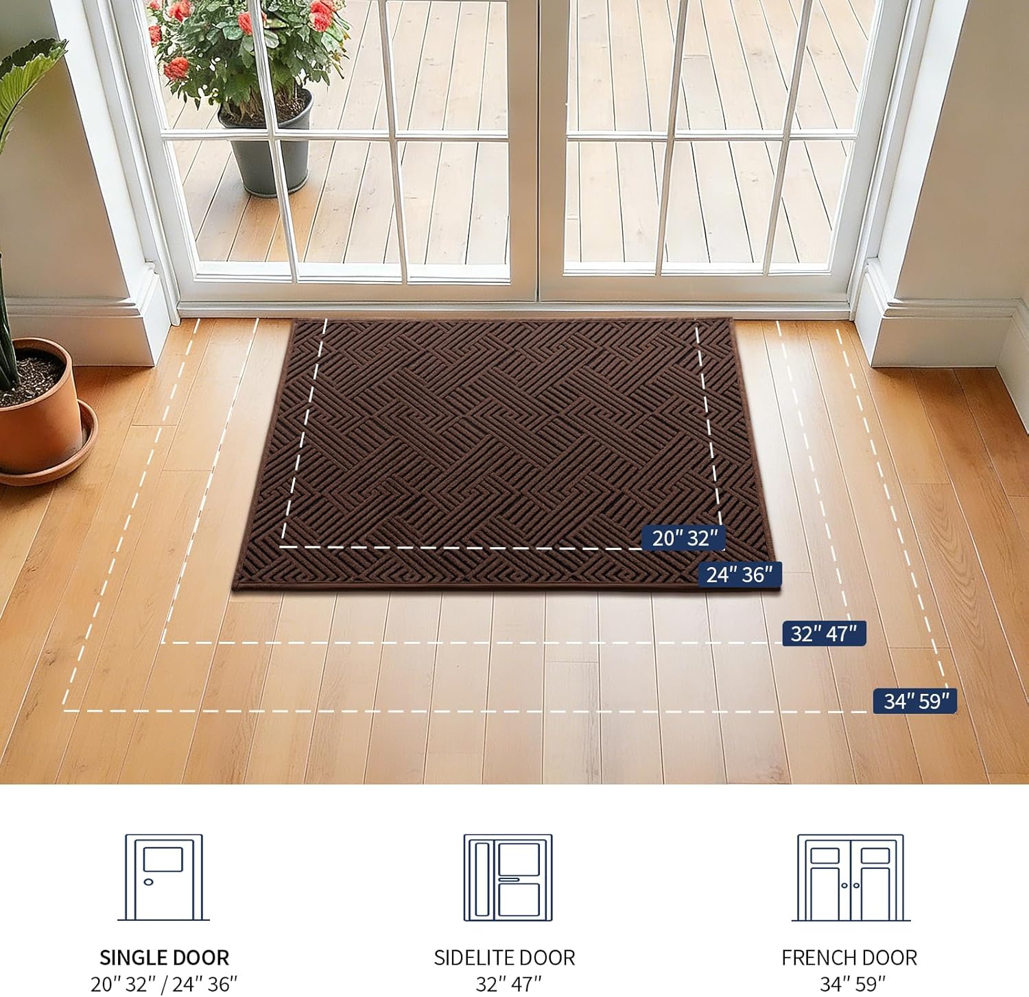 YIHOUSE Indoor Door Mat 24" x 36", Non-Slip Washable Entryway Mat, Dirt Trapper Absorbent Entrance Mat, Low Profile Floor Mat for Front/Back Door, Entryway, Brown