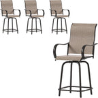 UDPATIO Outdoor Swivel Bar Stools Set of 4,Outdoor High Bistro Stools with Waterproof Textile Fabric,Armrest,Footrest,All Weather Bar Height Patio Chairs for Poolside, Garden, Backyard,Brown