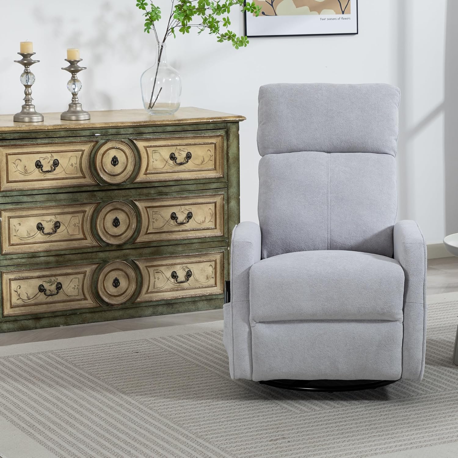 Manual Rocking Chair Nursery with Massage and Heat for Adults Comfy High Back Swivel Gilder Rocker Recliner for Bedroom Living Room