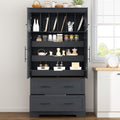Farmhouse Pantry Cabinet, 72.6''H Freestanding Food Pantry with Pull-Out Trays, Drawers and Cake Pan Storage Organizer, 4 Doors Kitchen Cabinet for Dining Room, Grey