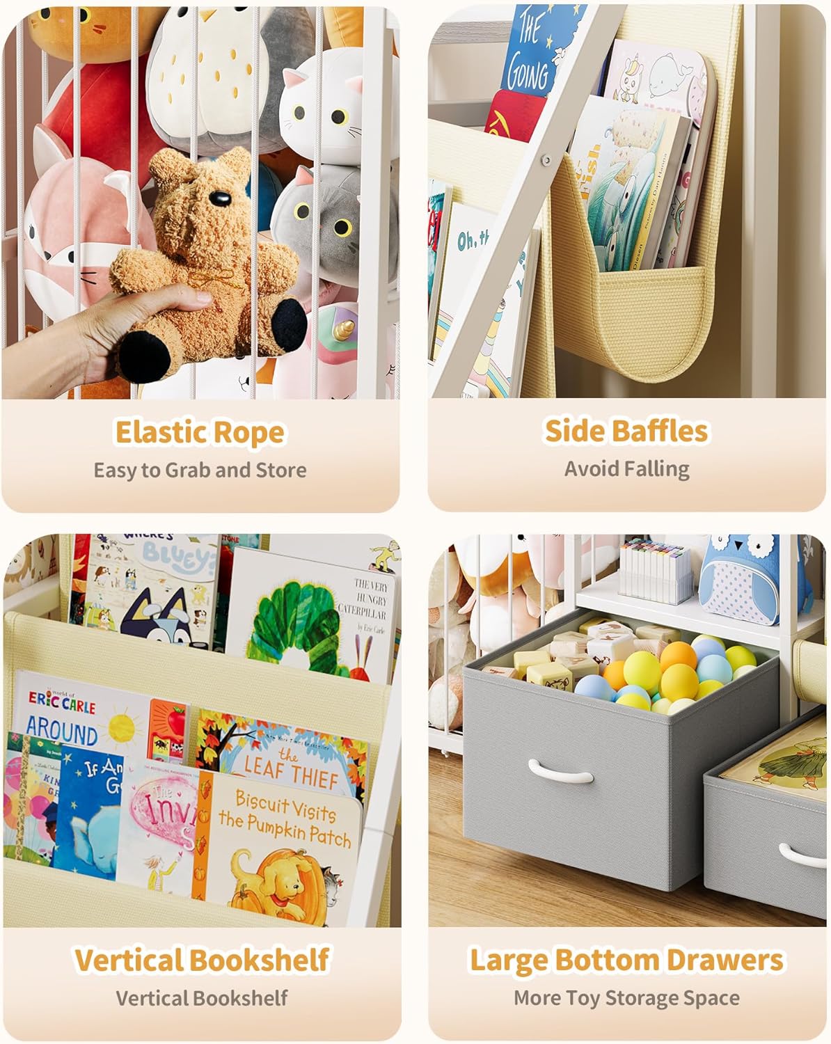 Twinkoo Kids Bookshelf and Toy Storage, Large 3 Tier Book Shelf for Kids Rooms, Sling Baby Bookcase with Stuffed Animal Storage, Toddler Montessori Bookshelf (Grey, 3 Column)