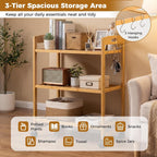 Giantex 3-Tier Rolling Storage Cart, Bamboo Utility Cart w/ 3 Side Hooks & Adjustable Shelves, Multifunctional Kitchen Cart on 2 Lockable Wheels for Living Dining Room, Laundry, Bathroom, Office Art
