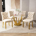 47.2 Inch Round Glass Dining Table Set for 4, Modern Round Dining Room Set with Gold Steel Base & 4 Upholstered Velvet Chairs, Space-Saving Circle Kitchen Table Set for Small Space, Beige