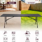 Folding Event Table, Heavy Duty Picnic Table Indoor Outdoor Camping, 8FT Portable w Handle Lock for Banquet, Black