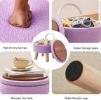 Wimarsbon Storage Ottoman, Modern Round Footrest with Soft Padded Seat, Teddy Velvet Footstool with Wood Legs, Accent Small Table or Plant Stand for Hallway, Living Room (Purple)