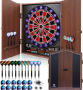 Electronic Dart Board with Cabinet Set, Dartboard with 8-Player Color Light | 3 Large LCD Displays with 34 Games, Automatic Scoring, 12 Darts+100 Tips, Great Gift for Man Cave Game Room Home Bar