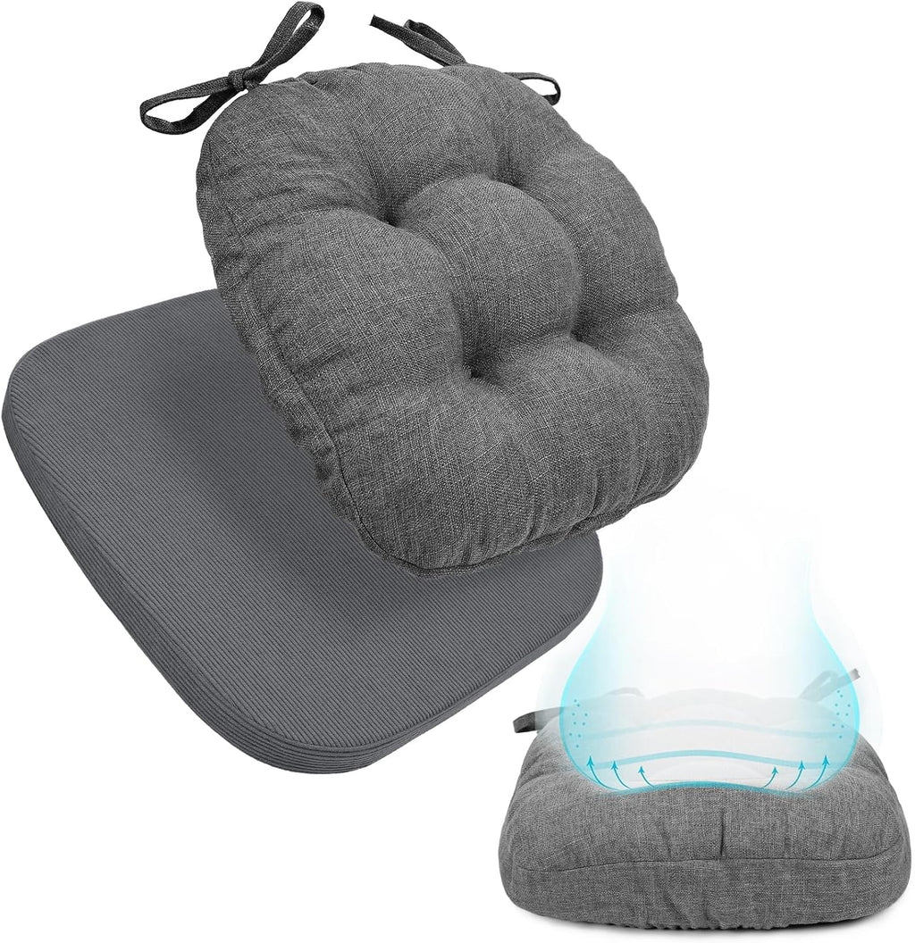 BUYUE Double-Layer Thickened Chair Cushion for Dining Chair, Natural Latex Foam Support, 2-Faced Reversible Kitchen Seat Cushion, Practical Non-Slip Chair Pad, 1 PC, Dark Grey