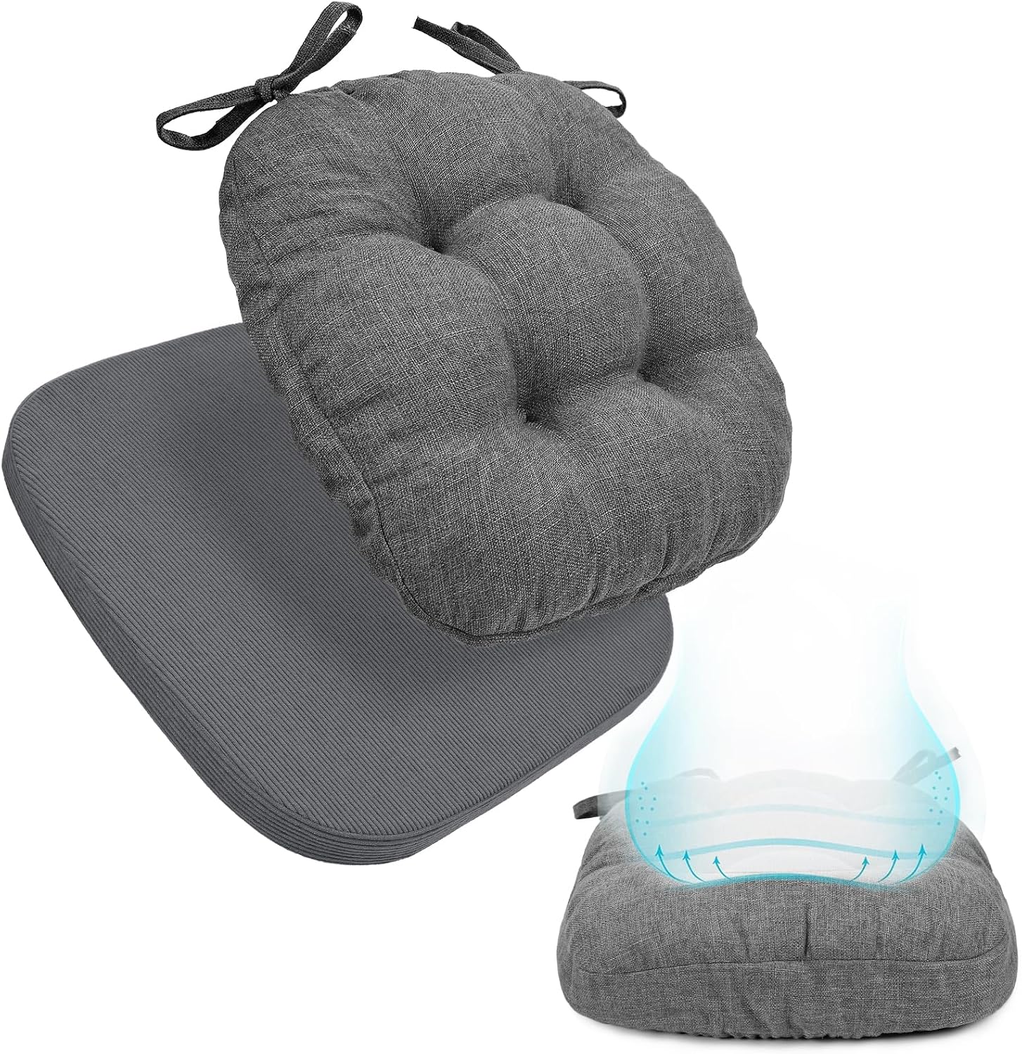 BUYUE Double-Layer Thickened Chair Cushion for Dining Chair, Natural Latex Foam Support, 2-Faced Reversible Kitchen Seat Cushion, Practical Non-Slip Chair Pad, 1 PC, Dark Grey
