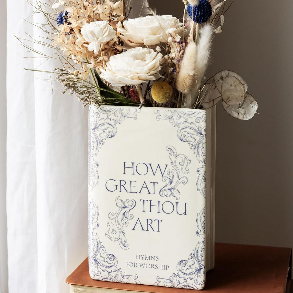 Steel Mill & Co Original Book-Shaped Decorative Vase, Ceramic Vases for Home Decor, Cute Christian Bookshelf Decor, Unique Vase for Book Lovers (Large - Hymnal)