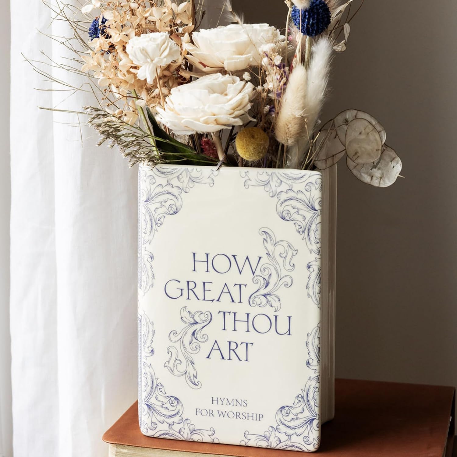 Steel Mill & Co Original Book-Shaped Decorative Vase, Ceramic Vases for Home Decor, Cute Christian Bookshelf Decor, Unique Vase for Book Lovers (Large - Hymnal)