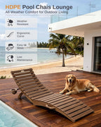 AreShark HDPE Pool Chaise Lounge Chairs Set of 2 up to 8-Inches of Water, Pre-Assembled Folding Outdoor Lounge Chairs with Cup Holders, for Hotel, Resort, Poolside, Sun Decks -Teak Color