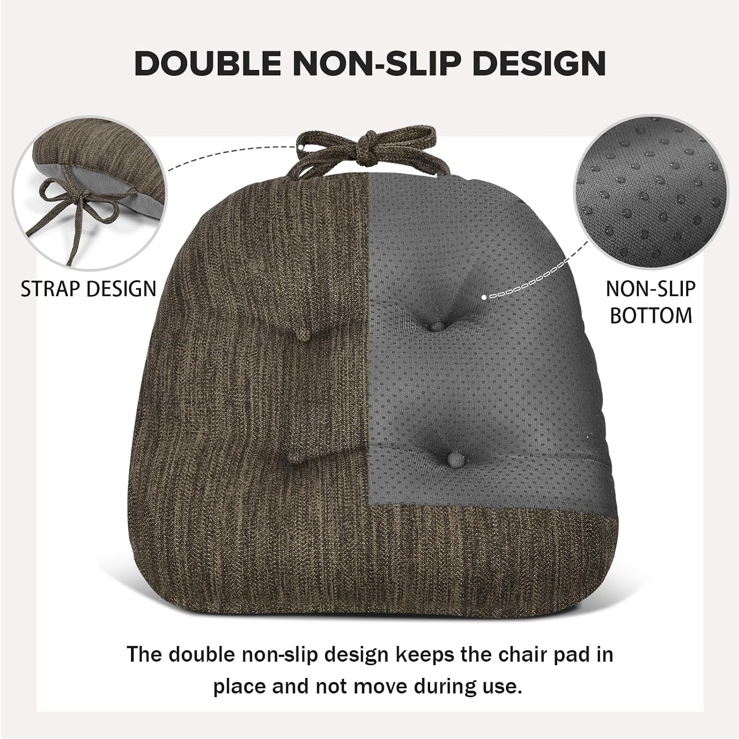 baibu 14×14 Metal Dining Chair Pads with Ties Set of 2, Super Soft Kitchen Chair Cushions Bar Stool Cushions with Non-Slip Bottom - 2 Cushions only (Brown, 14×14×2.5in)