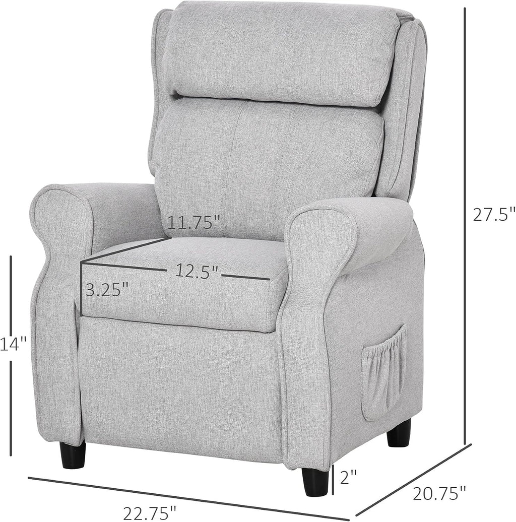 Qaba Kids Recliner Chair Children Sofa Angle Adjustable Single Lounger Armchair Gaming Chair with Footrest 2 Side Pockets for 3-5 Years, Light Grey