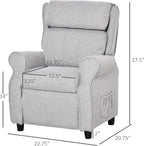 Qaba Kids Recliner Chair Children Sofa Angle Adjustable Single Lounger Armchair Gaming Chair with Footrest 2 Side Pockets for 3-5 Years, Light Grey