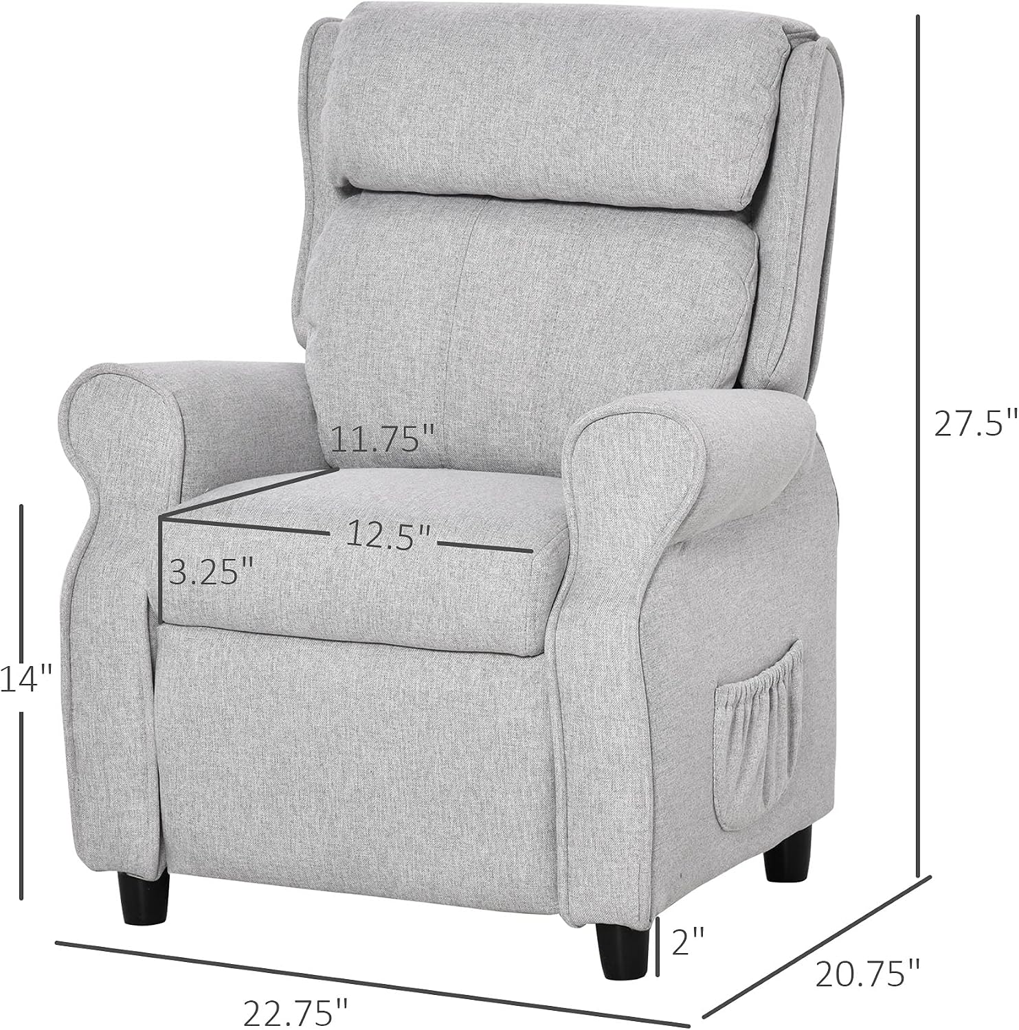 Qaba Kids Recliner Chair Children Sofa Angle Adjustable Single Lounger Armchair Gaming Chair with Footrest 2 Side Pockets for 3-5 Years, Light Grey