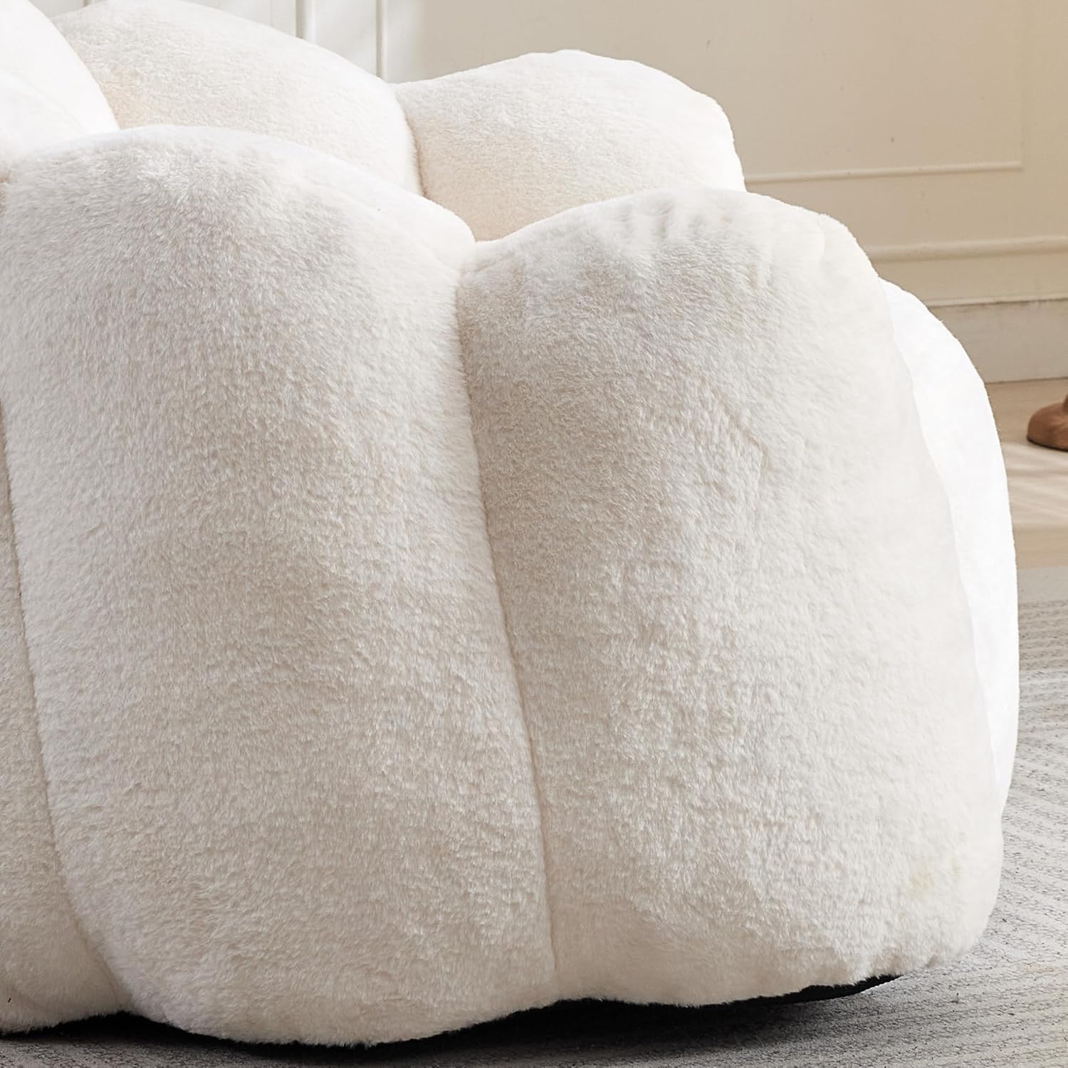 YITAI Large Bean Bag for Adults, Faux Fur Reading Sofa Chair with Petal Backrest,Fluffy Comfy Chair for Bedroom, Living Room, Study, Game 1PC Beige