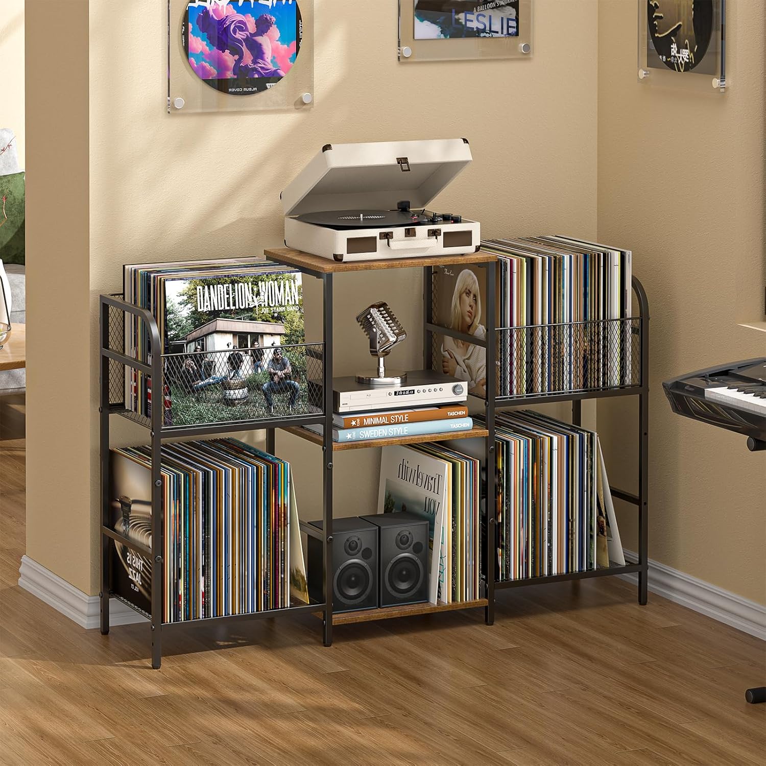 3IngSeagulls Record Player Stand with Vinyl Storage, Record Storage for 350+ Albums, Tuntable Stand with Record Holder for Living Room, Record Holder Vinyl Display Shelf