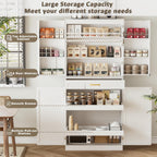 HQZX 71’’ Tall Kitchen Pantry Cabinet, Pantry Storage Cabinet with 6 Doors Shelves, Large Drawer & 2 Pull Out Shelves, Freestanding Cupboard for Kitchen, Dining Room, White