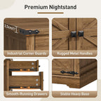 RALGEND Farmhouse End Table with Charging Station, 24'' Sofa Side Table with 2 Drawers and Barn Door, Large Rustic Wooden Square Nightstand for Bedroom, Living Room, Walnut