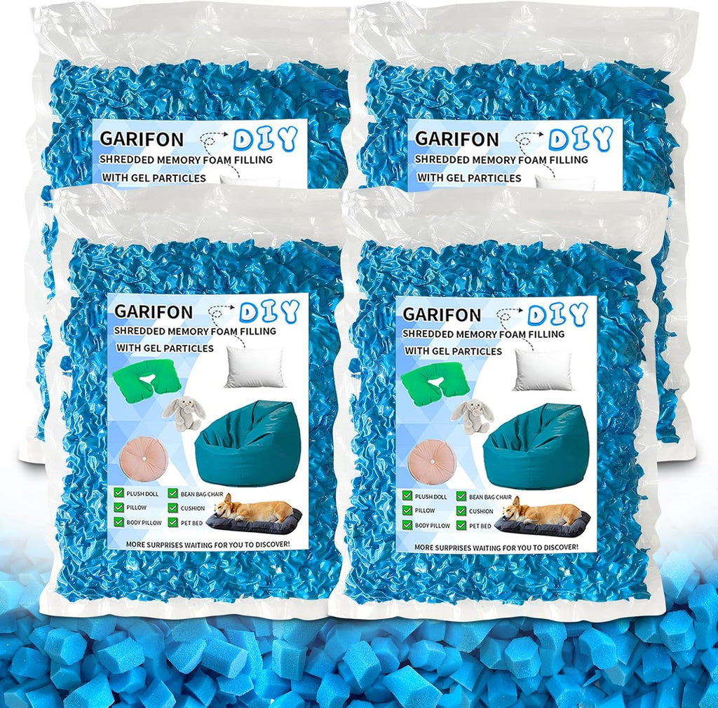 20lbs Bean Bag Filler, Shredded Memory Foam Filling, Pillow Filler | Stuffing, Bean Bag Filling, Punching Bag Filler, Foam Refill for Pouf/Ottoman Stuffing/Boxing Bag, Added Gel Particles