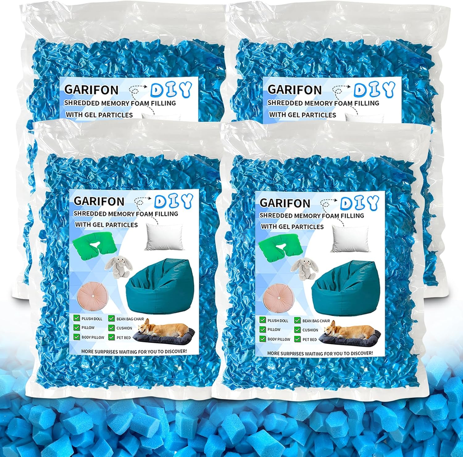20lbs Bean Bag Filler, Shredded Memory Foam Filling, Pillow Filler | Stuffing, Bean Bag Filling, Punching Bag Filler, Foam Refill for Pouf/Ottoman Stuffing/Boxing Bag, Added Gel Particles