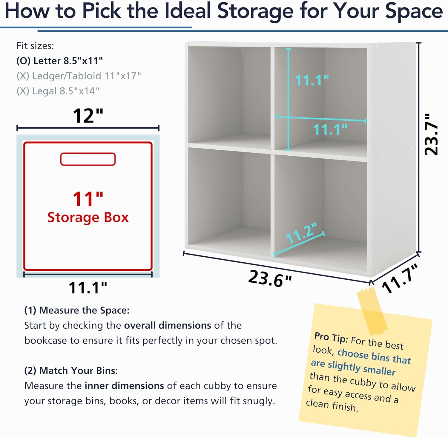 Homes: Inside + Out Apexa 3-Cube Storage Organizer Shelves, Stackable Wood Bookcase Fits Cubby Bins for Organization, Dorm Teen Room Decor & Home Office, White