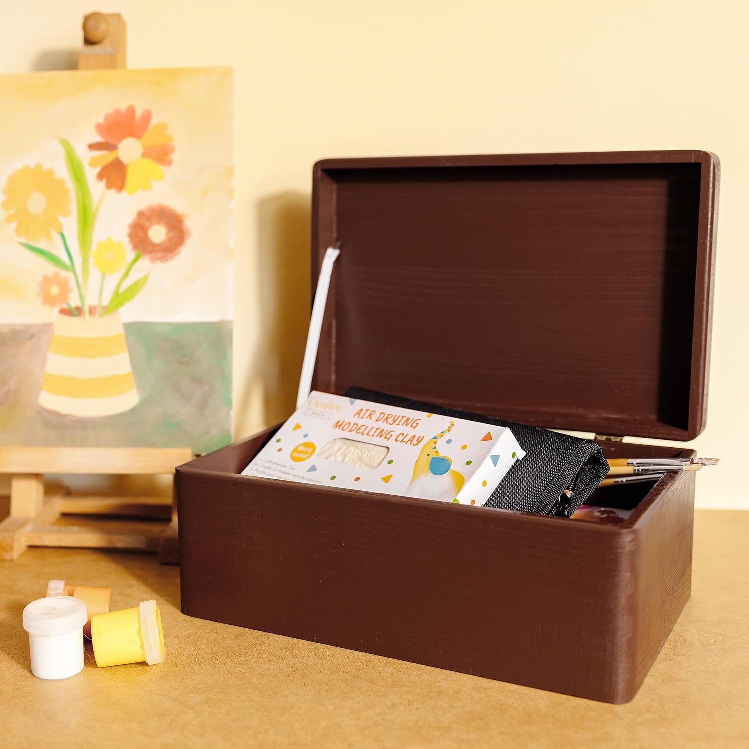 Creative Deco Large Brown Wooden Box Storage with Hinged Lid | 11.8x7.87x5.51in (+-0.5) | Keepsake Decorative Gift Box for Tool Dog Toy Kitchen Storage | ROUGH UNSANDED Acacia-Like Wood Chest Trunk