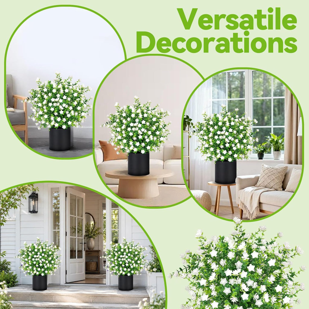 2 Pack Artificial Potted Boxwood Topiary Trees - UV Resistant Faux Outdoor Potted Plants, Spring Summer Greenery Fake Bushes for Front Door Farmhouse Garden Porch Outdoor Decor