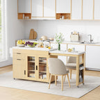 IRONCK 78.7" Kitchen Island with Extendable Dining Table, Rolling Kitchen Cart on Wheels with Quartz Laminate Top, Storage Cabinet, Spice Rack, Shelf & Drawer for Dining Room (Oak)