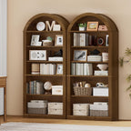 RALGEND Arched Bookshelf, 75.8" Tall Arch Bookcase with Storage, 6-Tier Farmhouse Book Shelf, Arched Cabinet, Wooden Bookshelf with Open Display Shelves, Adjustable Shelf, Office, Walnut