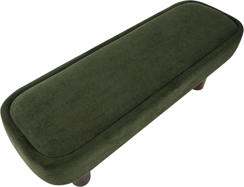 Christopher Knight Home Damas Fabric Upholstered Dining Bench, Wooden Entryway Bench, Long Sofa Footstool for Living Room, Bedroom End of Bed Bench, Olive Green+Walnut