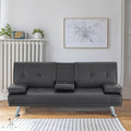 Naomi Home Compact Convertible Futon Sofa Bed – Modern Faux Leather Sleeper Couch for Small Spaces, Apartments & Dorms – Adjustable Lounger with Cup Holders & Removable Armrests, Black