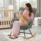 Rocking Chair Nursery Teddy Upholstered Glider Rocker Rocking Accent Chair Padded Seat with High Backrest Comfy Armchair Side Chair for Living Room Bedroom (Sagegreen Teddy)