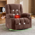 Oversized Swivel Rocker Recliner Chair for Adults, Manual Glider Recliner Sofa with Massage and Heat, Nursery Rocking Chair with Cup Holder and Side Pocket for Living Room
