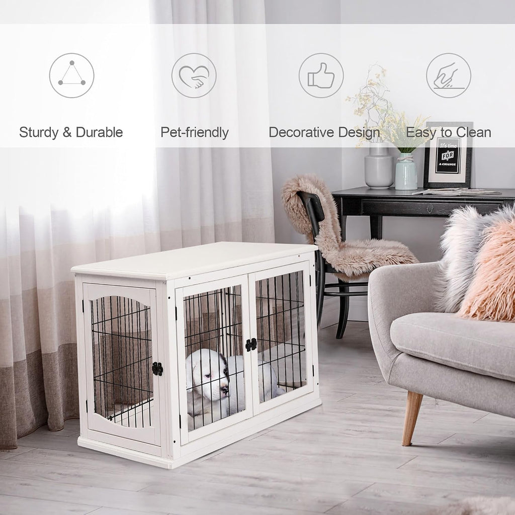 26-inch Durable Heavy-Duty Solid Premium Engineered Wood Dog End Table with Two Secure Lockable Doors and Expanded Storage Top Shelf White