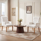 Upholstered Dining Chairs, Modern Fabric Dining Room Chairs with Arms, Tufted High Back Armchair with Solid Wood Legs for Dining Living Room, Kitchen, Beige