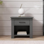 Child Craft Denman Nightstand, 25" W Craftsman Style Nursery Nightstand with Drawer and Open Shelf, Metal Handle, Midnight Gray