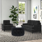 Joveco Round Storage Ottoman, Button Tufted Upholstered Ottoman with Removable Top, Storage Bench Coffee Table Footrest Stool for Living Room Bedroom Entryway (Black,M)